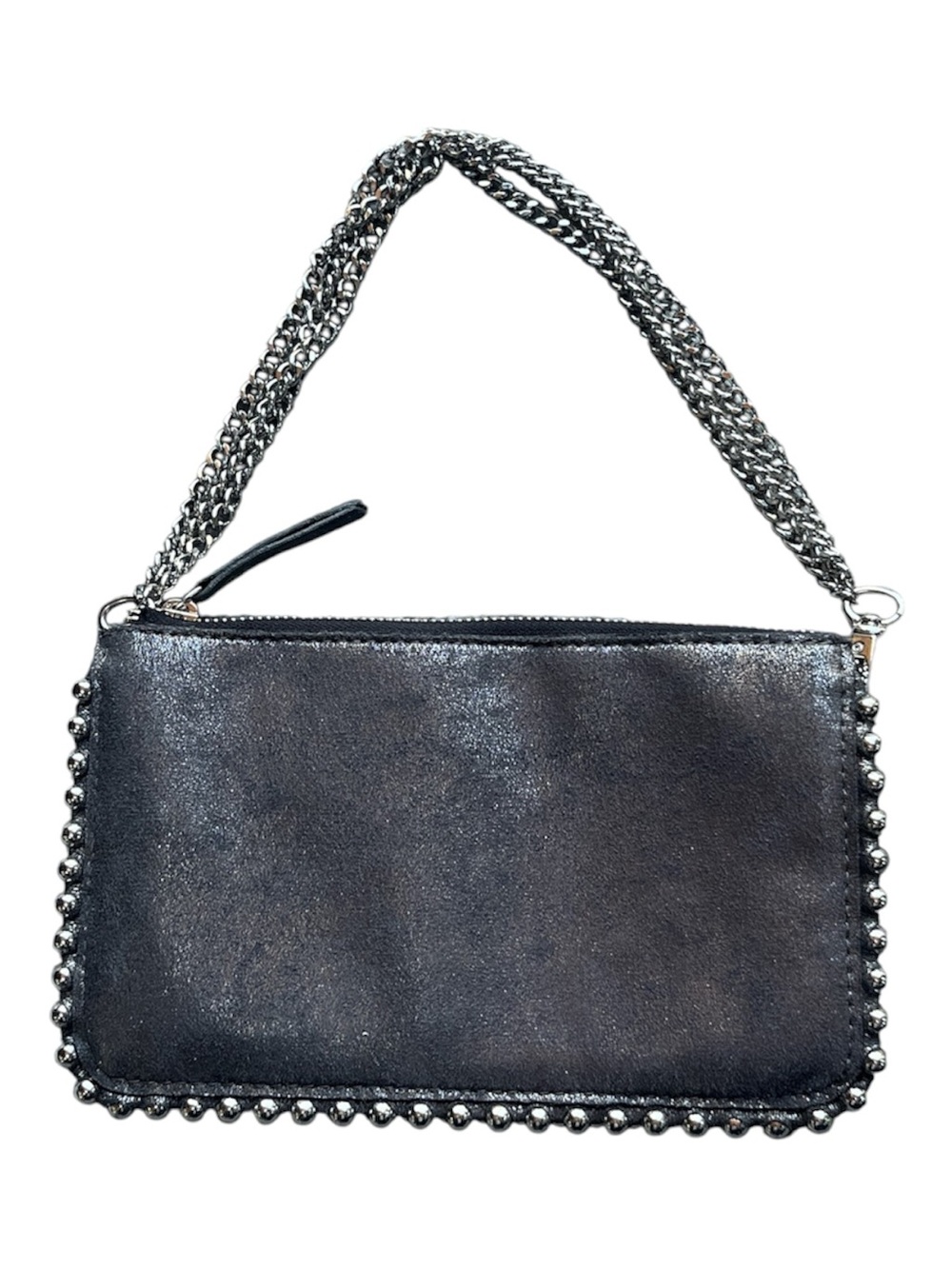 ZARA Metallic Handbag Clutch Chain Zip Closure Studded Goth